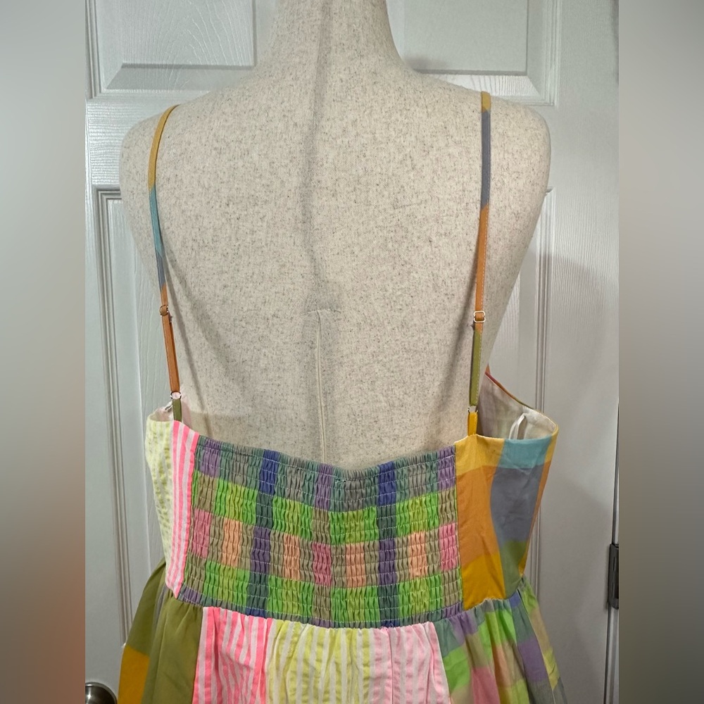 DAVI & DANI Colorful plaid mismatched Striped Maxi Dress smocked back zip up - Picture 10 of 14